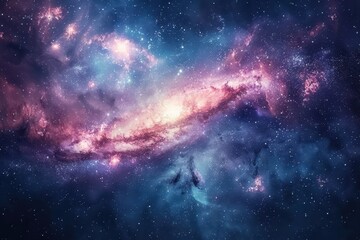 Canvas Print - Colorful and vibrant spiral galaxy in deep space with bright shining stars.