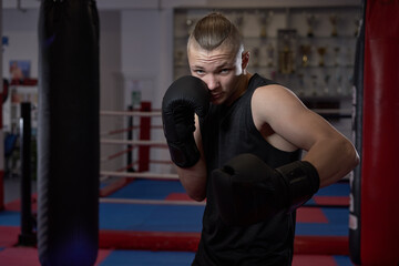 Wall Mural - Kickboxer training in a kickboxing club