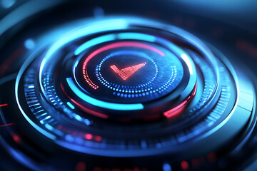 Wall Mural - futuristic digital interface: glowing neon play button in a cyberpunk style. abstract technology bac