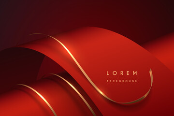 Wall Mural - abstract red waved shapes with golden ribbons