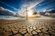 © Jason - Wind turbine on cracked dry land. Renewable energy and climate change