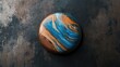 © Giovanni - Colorful button with swirling blue and brown patterns on a textured dark background, showcasing a blend of earthy tones and vibrant hues.