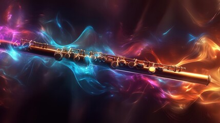 Wall Mural - abstract flute forms in gold and violet blend with glowing fluid designs