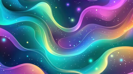 Wall Mural - wavy green and purple patterns with glowing spots on comic-inspired backdrops