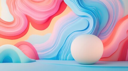 Wall Mural - Swirling cyan and magenta patterns glowing on soft blue-to-pink comic gradients