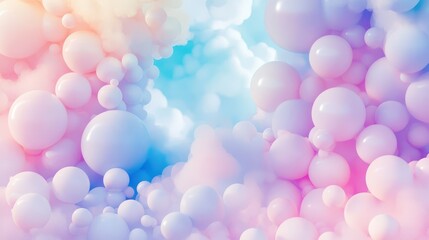 Wall Mural - Dreamy pastel bubbles glowing softly with halftones on textured blue gradients