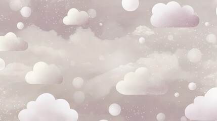 Wall Mural - Soft cloud motifs with glowing textures on a faded gradient background