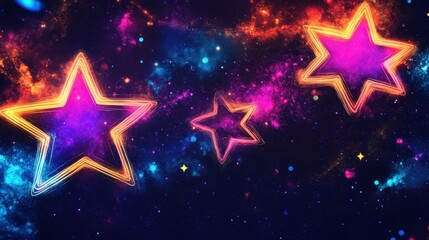 Wall Mural - Oversized neon stars wallpaper glowing in a vibrant cosmic space background