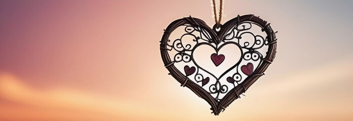 Wall Mural - Background with hearts. Valentine's Day backdrop. Web banner