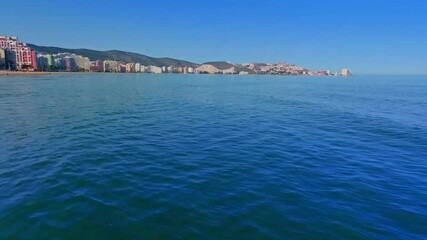 Wall Mural - Cullera aerial view of a beautiful beach and skyline, Spain.