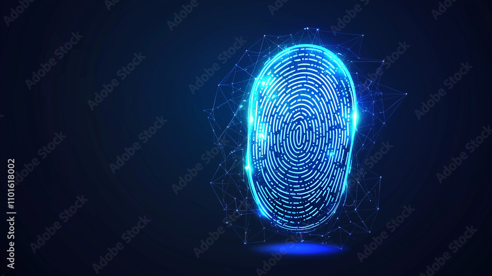 glowing 3D fingerprint icon with digital network design, symbolizing ...