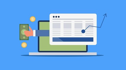 Earning from blog and website advertising, income from affiliate marketing program, internet business growth revenue concept.