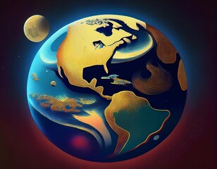 Wall Mural - planet earth and moon