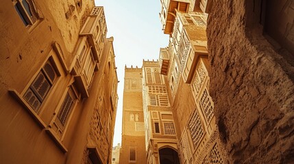 Wall Mural - diriyah historical mud-brick architecture in riyadh, framed against a clear sky. the photo captures 
