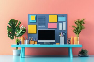 Wall Mural - task planning board flat design front view productivity and budgeting theme 3d render triadic color 