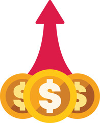 Wall Mural - This vector illustration shows a red arrow growing from three gold coins, indicating increasing value