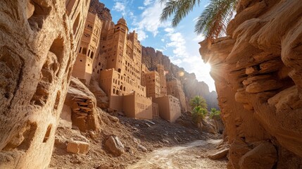 Wall Mural - photo of diriyah traditional mud-brick architecture, with sunlit walls showing the rugged textures a