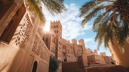 Wall Mural - photo of diriyah traditional mud-brick architecture, with sunlit walls showing the rugged textures a