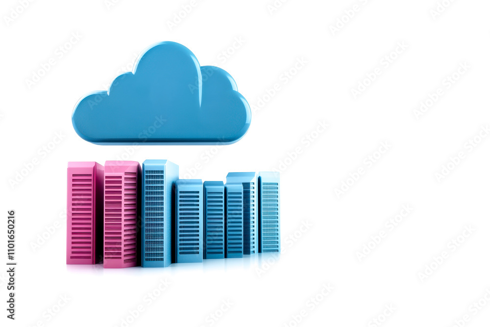 A colorful cloud icon above vertical bars, symbolizing data storage or cloud computing, showcasing a modern and digital theme.