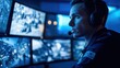 © Jelena - Male guard monitoring security feeds in a control room