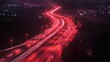 © WITTAYA  ANGMUJCHA - Stunning aerial shot of glowing light trails from vehicles on a highway at night, creating a mesmerizing pattern that highlights speed and urban connectivity in modern infrastructure.
