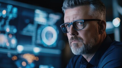 Focused Man Analyzing Data