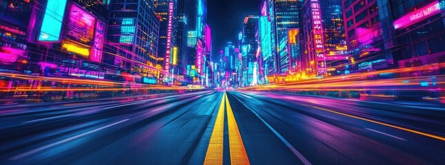 Wall Mural - Vibrant Cityscape Night Street Light Trails Speed