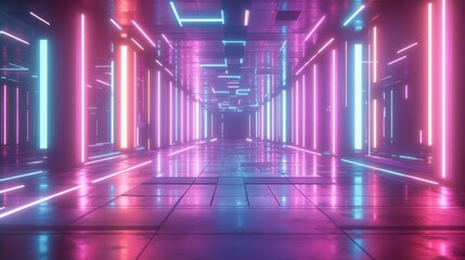 Wall Mural - neon lights illuminate futuristic corridor
