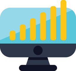 Wall Mural - desktop computer is showing a growing bar chart on its screen, representing positive business result