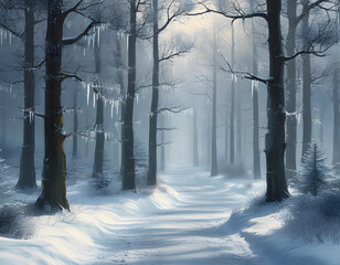 Wall Mural - Snowy Forest Path