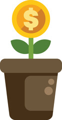 Poster - Gold dollar coin is growing from a plant in a pot, suggesting the concept of money investment and financial growth