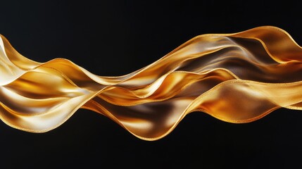 Wall Mural - Golden Fabric Waves Flowing Dark Background