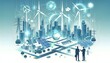 © HaJung - Flat Holographic Renewable Energy Sources Powering Futuristic City with Wind Turbines Solar Panels