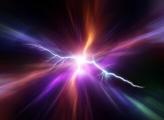 Aufkleber - A lightning streaks across a black background,