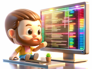 Wall Mural - programmer typing code on transparent screen in collaborative workspace