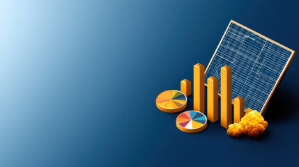 Data visualization with colorful charts and graphs on blue background