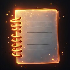 glowing notepad icon with radiant spiral bindings