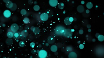 Wall Mural - dark black background with glowing teal dots, conveying calmness and serenity akin to an underwater 