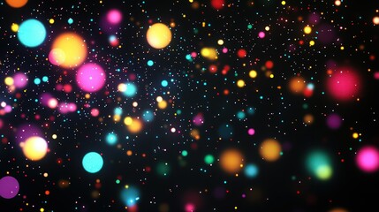 Wall Mural - dark black background with multicolored glowing dots, creating a vibrant and lively party-like atmos