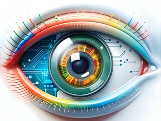 Wall Mural - technician's eye reflecting digital code in manufacturing transformation