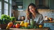 © borispain69 - a beautiful girl in a bright kitchen prepares nutritious smoothies