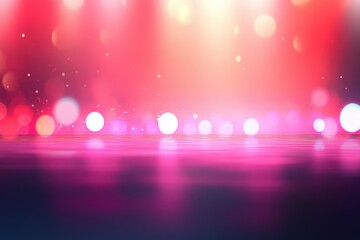 Fototapete - Red and pink blurred background with bokeh lights, stage lights, stage background. Abstract background for product presentation