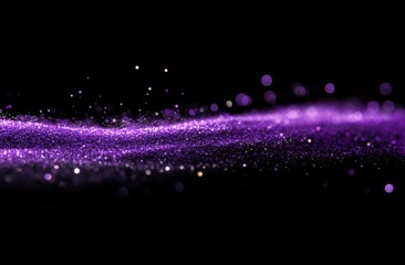Wall Mural - a glowing purple glitter wave against a black background, with a depth-of-field effect.