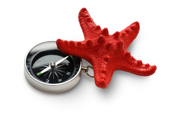 Wall Mural - Compass and seastar on white