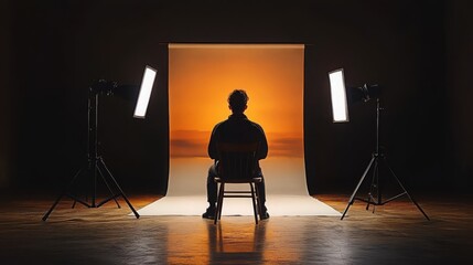 Studio Portrait Photography Man Silhouetted Against Sunset Backdrop