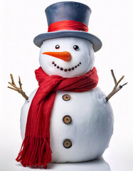 Wall Mural - A cheerful snowman with a top hat, carrot nose, and red scarf