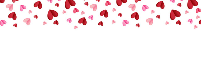 Wall Mural - Love valentine background with red and pink heart petals falling down on transparent background. Vector banner, card, background. February 14. Vector EPS 10