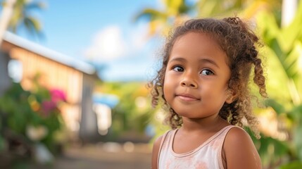 Wall Mural - Samoan female child, age 3, enjoying the beauty of nature