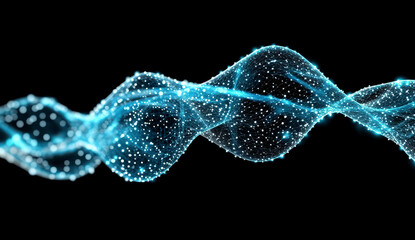 Wall Mural - abstract blue digital wave with glowing dots on black background