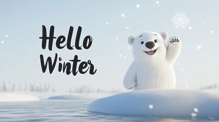cute polar bear on ice. winter theme background template for greeting card design.